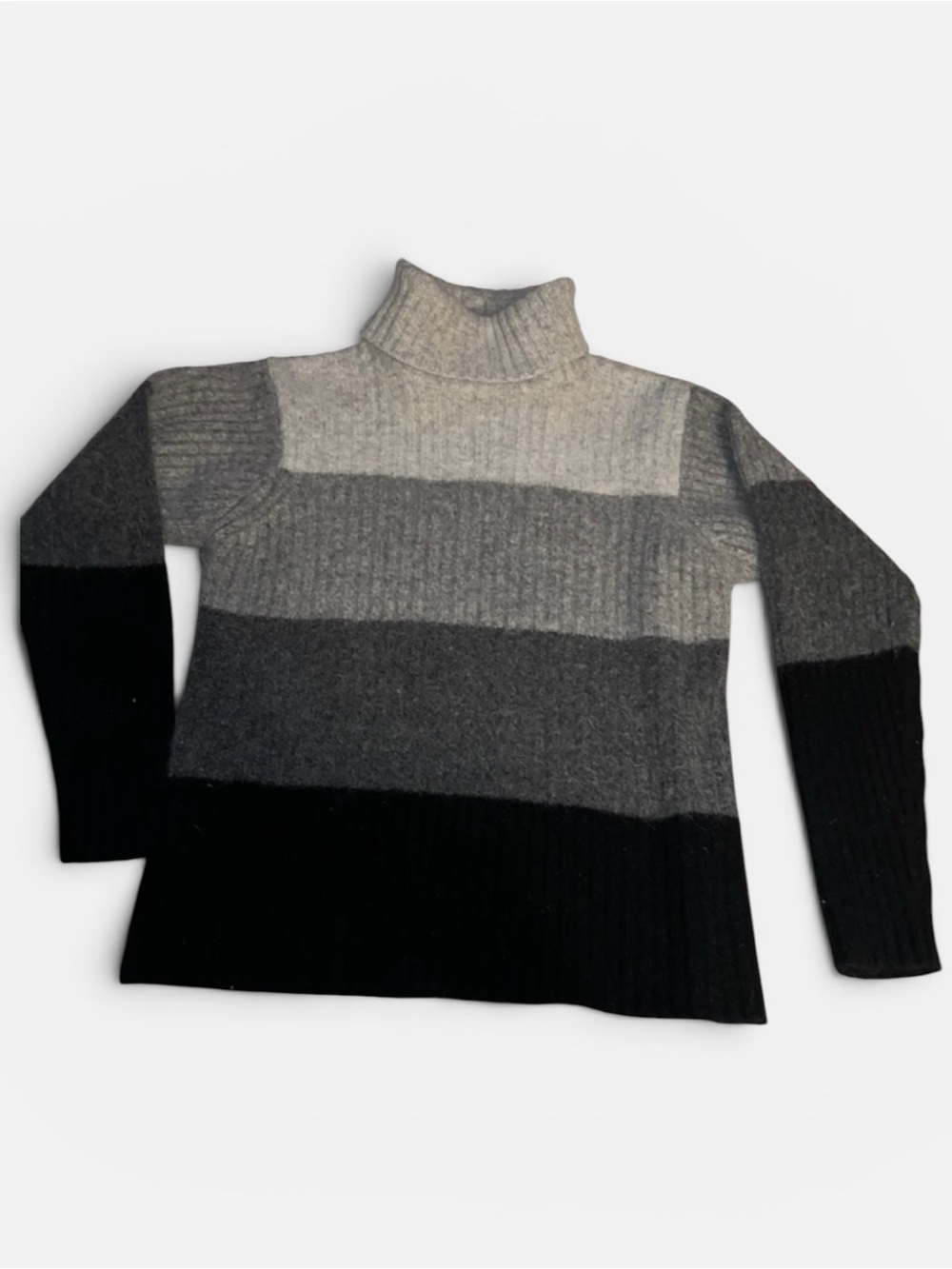 Sarah Spencer Petite Sz PM wool angora blend gray stripe turtleneck sweater